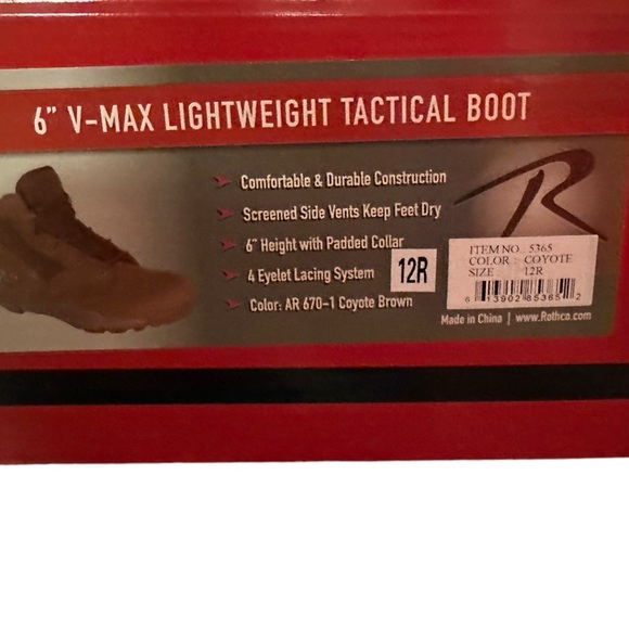 Rothco V-Max Lightweight Tactical Boot - AR 670-1 Coyote Brown - 6 Inch Size 12 - Picture 14 of 15